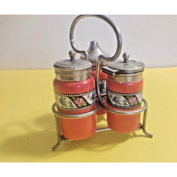 Art Deco Newport Pottery Cruet Set on silver plated EPNS stamped stand 1930's - Picture 3 of 11